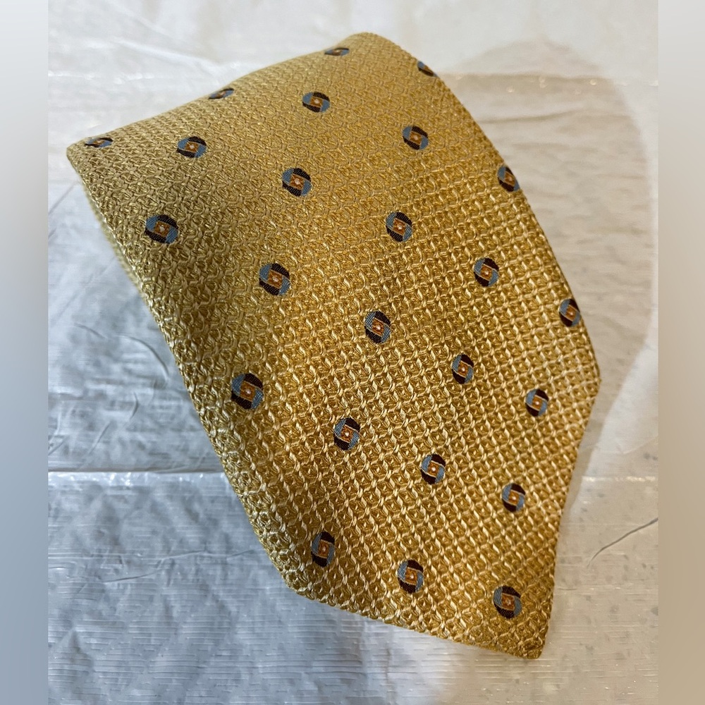 Zilli Golden Yellow Woven Geometric Jacquard Silk Tie Italy